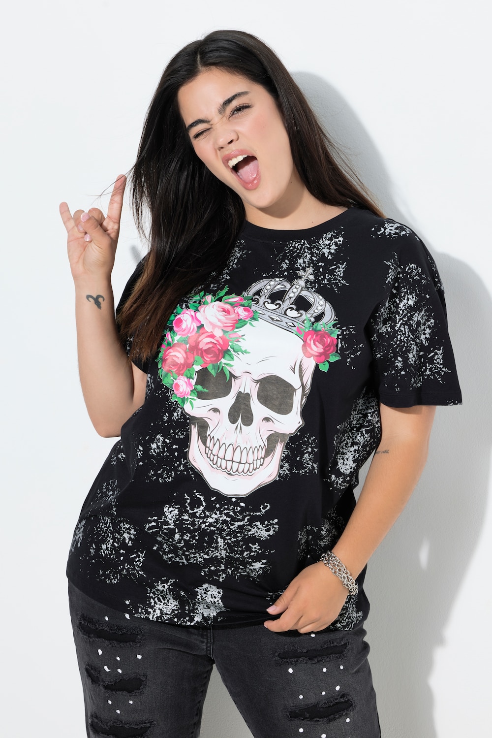 Große Größen T-Shirt, Damen, schwarz, Größe: 42, Baumwolle, Angel of Style von Angel of Style