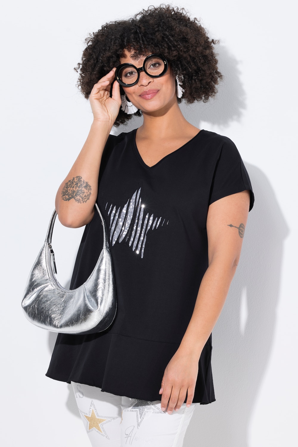 Große Größen T-Shirt, Damen, schwarz, Größe: 46, Baumwolle, Angel of Style von Angel of Style