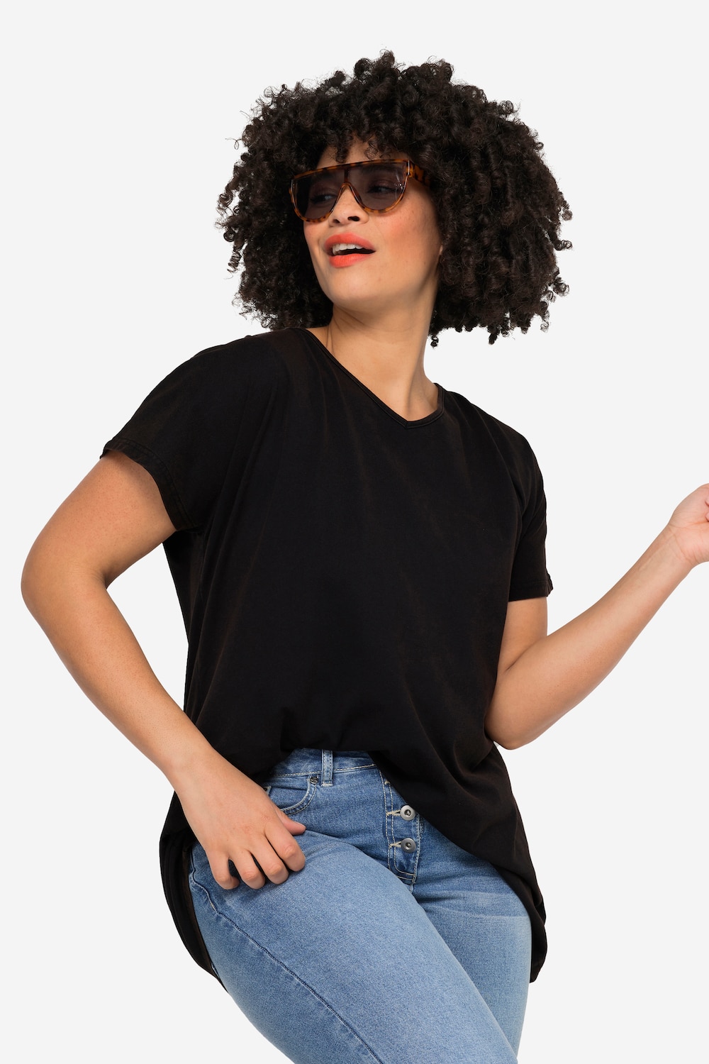 Große Größen T-Shirt, Damen, schwarz, Größe: 52, Baumwolle, Angel of Style von Angel of Style