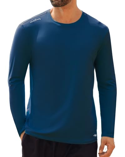 Angel season Rashguard-Shirts für Herren, LSF 50+, langärmelig, schnelltrocknend, UV-Sonnenschutz, leicht, Marineblau, Large von Angel season