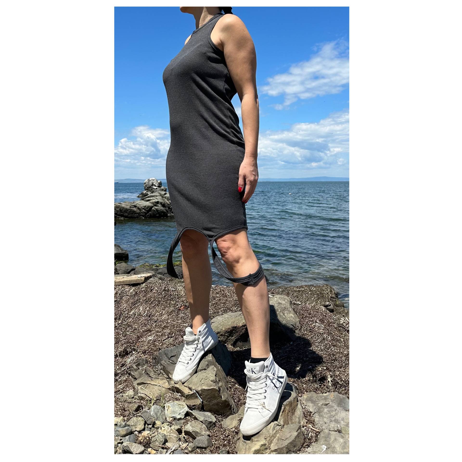 Dunkelgraue Baumwolle Tunika Lässiges Trägerkleid von AngelBySilvia