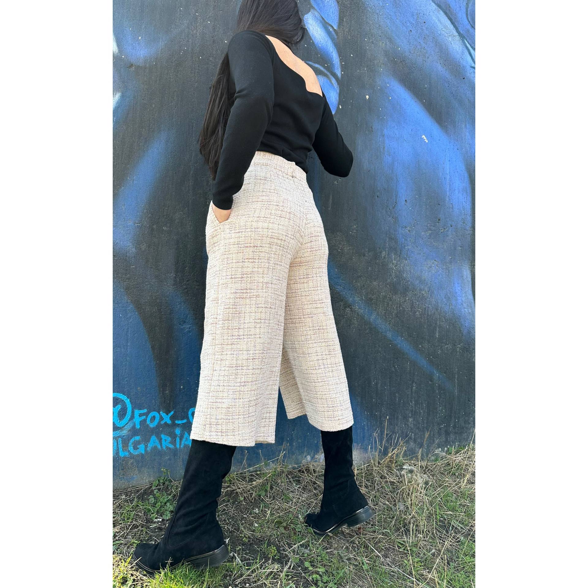 Hohe Taille Beige Culottes Hose Mit Weitem Bein von AngelBySilvia