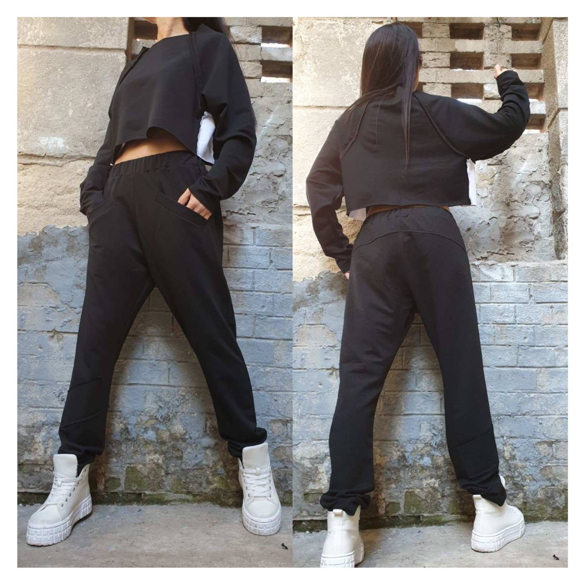 Neue Kollektion Alltags-Baumwoll-Set/Lässiger Bequemer Trainingsanzug/Outwear Damen Outfit/Langarm Bluse/Hose Top Set/Extravagante Kleidung von AngelBySilvia