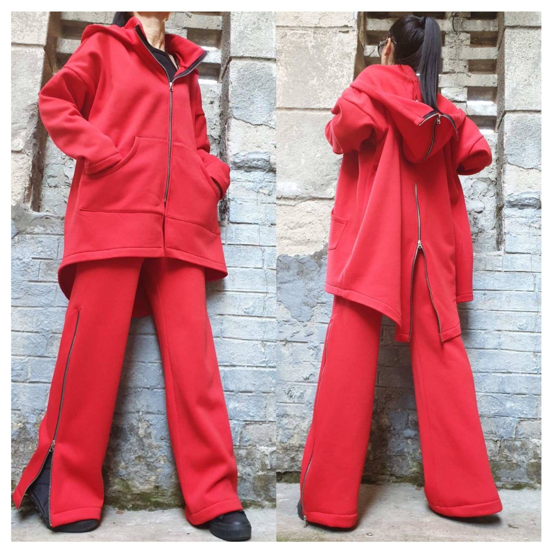 Neue Kollektion Winter Rotes Set/Outwear Damen Outfit/Warme Hosen Weste Set/Extravagantes Baumwoll Set/Maxi Kleidung/Alltägliches Set von AngelBySilvia