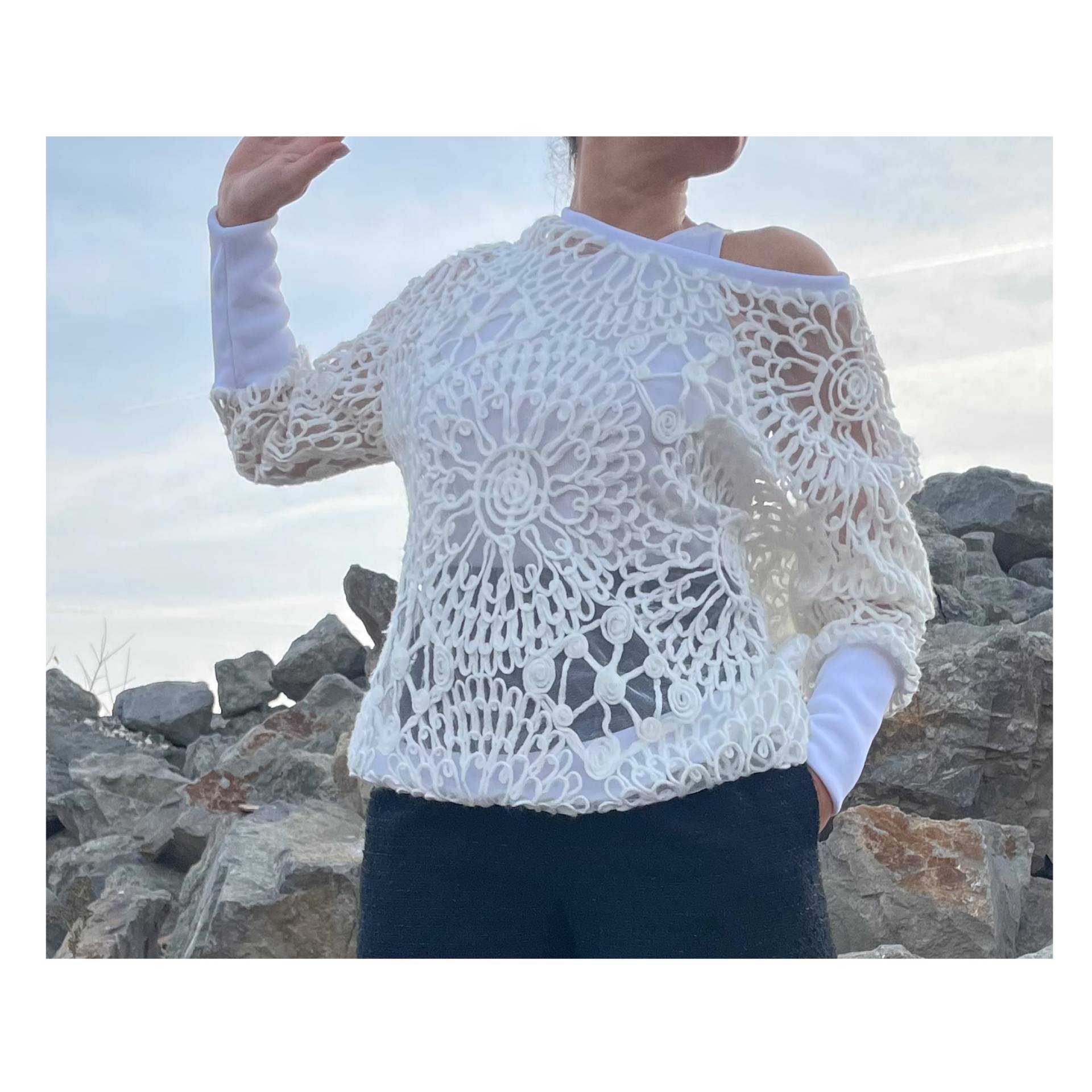 strick-Tüll-Bluse Langarm-Top Aus Baumwollmischung von AngelBySilvia