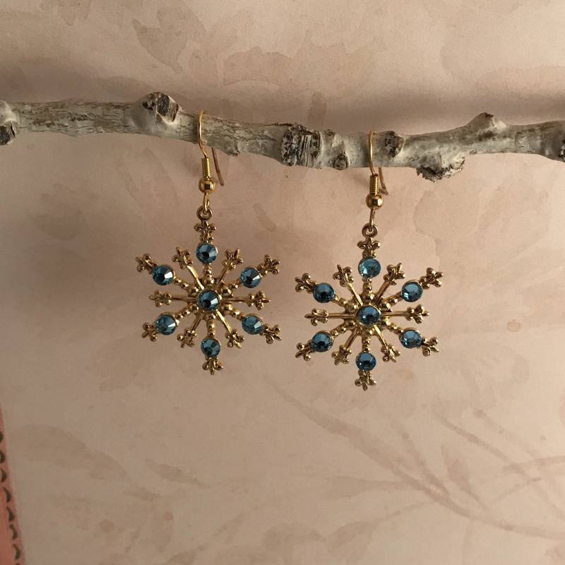 Aquamarin Crystal Snowflake Halskette Oder Ohrringe von AngelDesignsByDenise