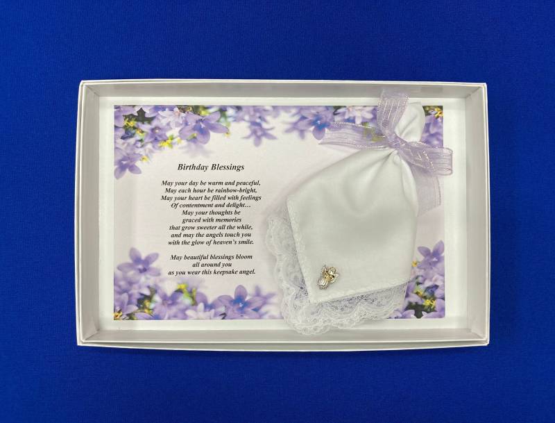 Birthday Blessings Taschentuch & Engel Pin Geschenk Set von AngelDesignsByDenise