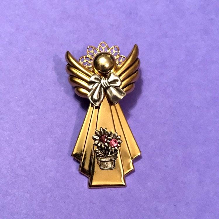 Floristen Engel Anstecknadel Goldrock Mit Margeriten von AngelDesignsByDenise