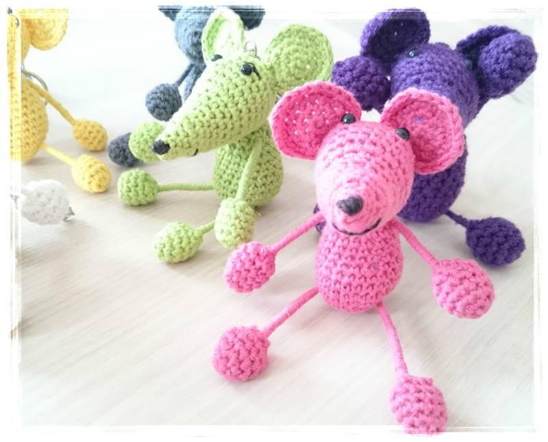 Maus-Schlüsselanhänger, Rosa Ratte Schlüsselanhänger, Hand Stricken Amigurumi Spielzeug Lustige Mäuse Keefob, Tasche Charme Tier von AngelKnitGift