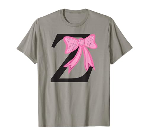 Buchstabe Z Monogramm Initiale mit rosa Schleife für Frauen und Mädchen T-Shirt von Angela Dow Designs