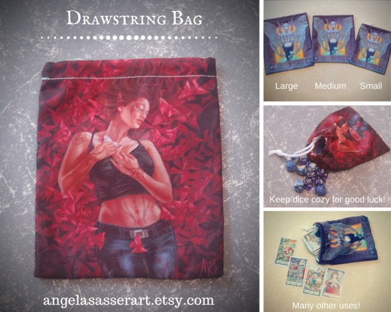 Würfelbeutel Beutel Mit Urban Fantasy Elfe Frau in Jeans Und Tank Top Umgeben Von Roten Origami Schmetterlingen von AngelaSasserArt