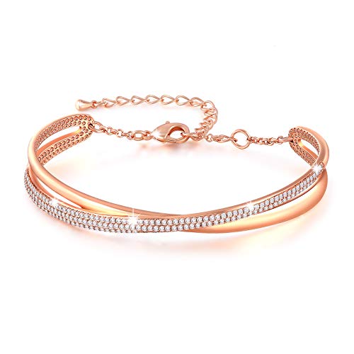 Angelady Charm Silber Armband Damen Rosegold Armband 925 Sterling Silber Armreif Mit Kristall Schnalle Design Antiallergisch Geschenk für Frauen Mutter Freundin Geburtstag Geschenkbox von Angelady