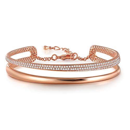 Angelady Damen armbänder in Rose Gold and Silber mit AAA+ Kubikzircon, Verstellbar Rosegold Charm Armreif Armkette Armband Fraue with Geschenkbox(TimeLine Love) von Angelady