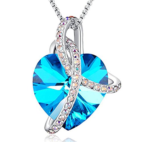 Angelady Kette Damen mit Anhänger Kristallen von Swarovski | Zarte Kette Herz Anhänger Minimalist Halskette Damen Schmuck mit Zirkonia Diamanten Smgeben-geschenk für frauen mama freundin (Blau) von Angelady