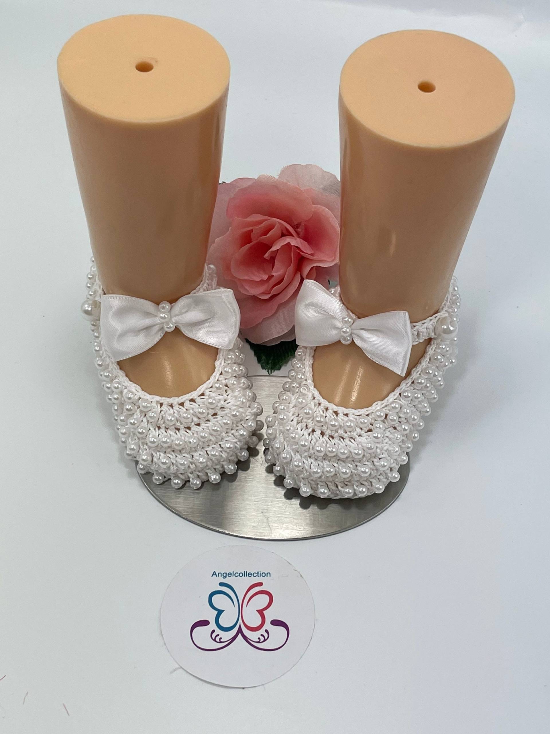 Baby-Mädchen Häkeln Perlenschuhe , Handgefertigte Weiß Neugeborene von Angelcollection6