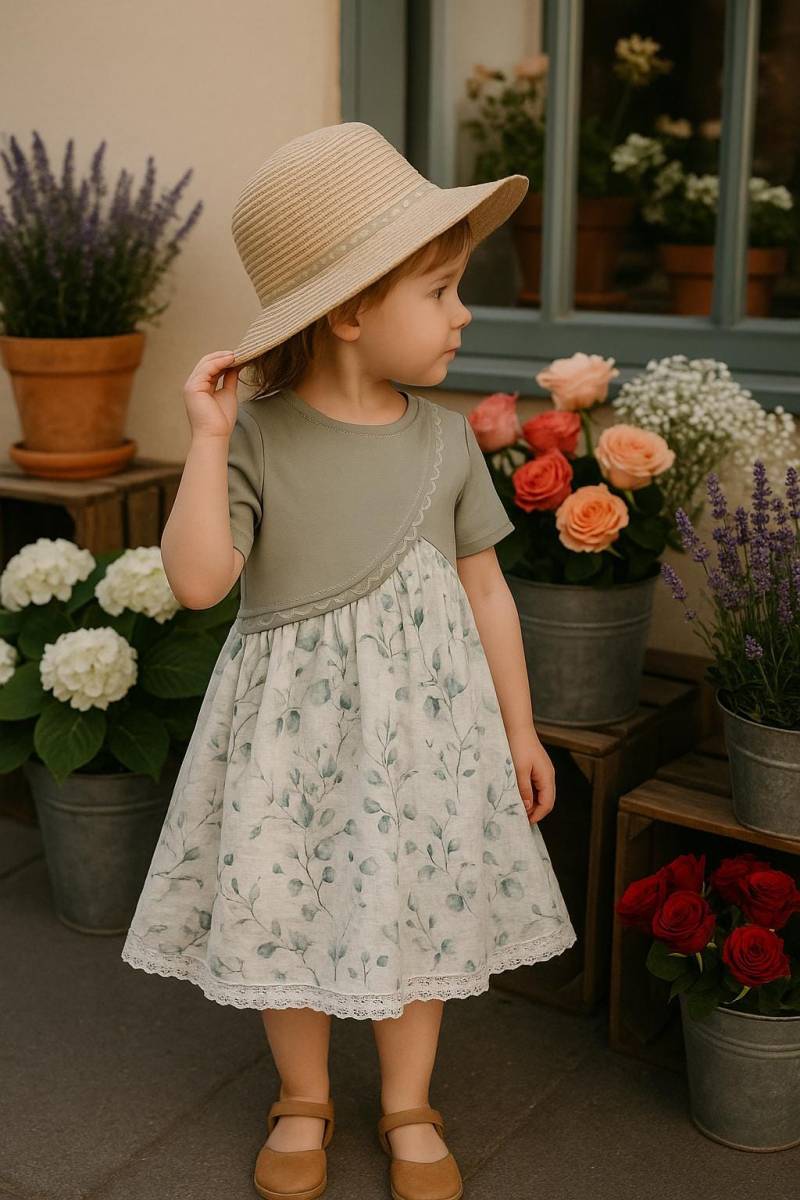 Gr.116 Kleid Musselin Mädchen Spitze Eukalyptus Sofortkauf/Angele Handmade von AngeleHandmadeShop