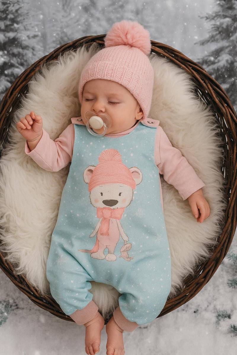 Baby Strampler Gr. 68 | Ausverkauf - Einzelstück Handmade French Terry Winter Mit Teddy Motiv Sofortkauf von AngeleHandmadeShop