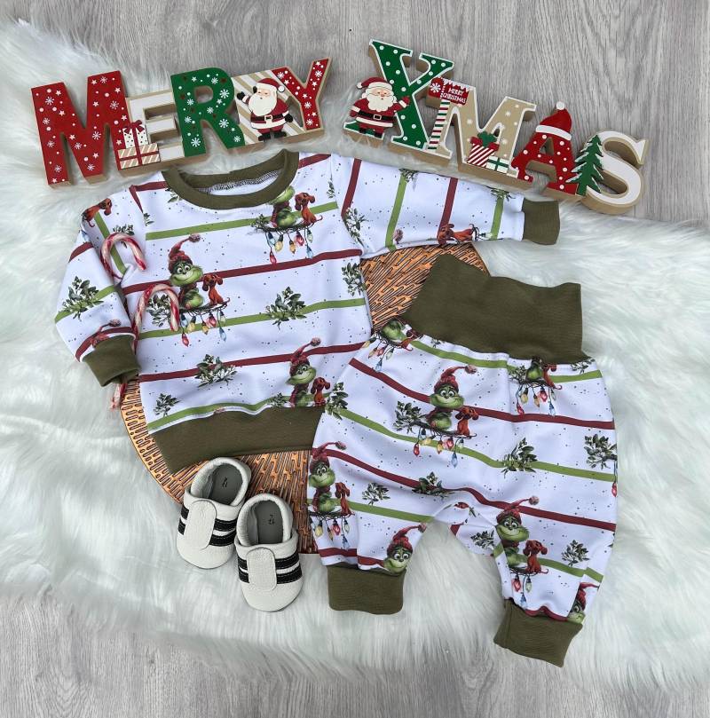 Weihnachts Sweater Baby Kinder Pullover Unisex Handgemacht Zauberwald Design Crumbley & Fibs Grünes Monster Winter Outfit 50-116 von AngeleHandmadeShop