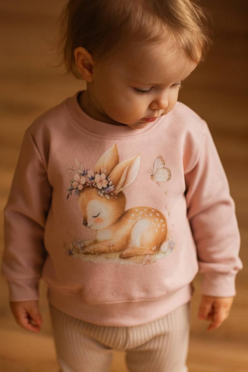 Zauberwald Sweater Mädchen 50-116 | Puderrosa Pullover Geschenk Geburt & Weihnachten French Terry Angèle Handmade von AngeleHandmadeShop