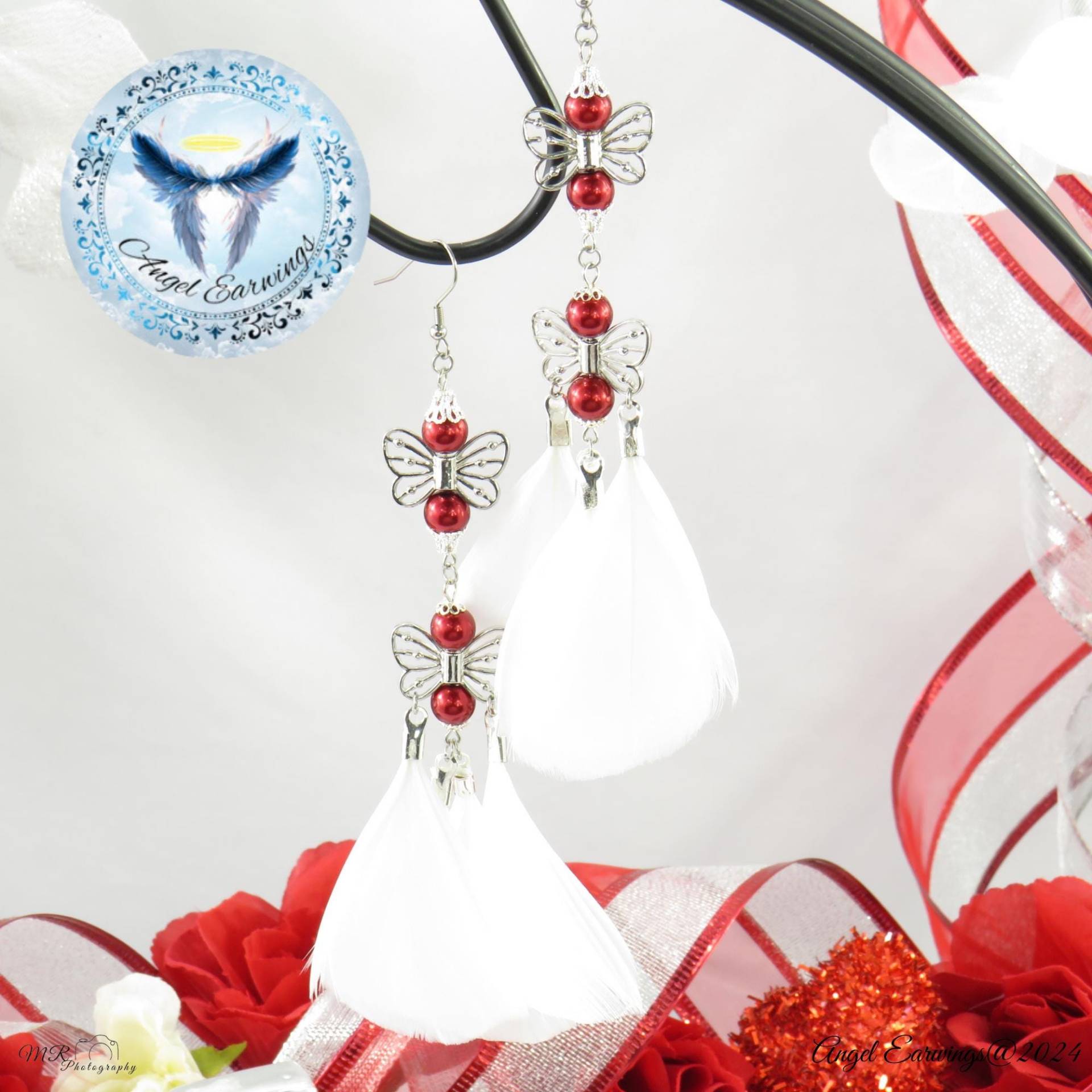 Secret Admirer - Feder Ohrringe Glasperlen Versilbert Hypoallergen von Angelearwings
