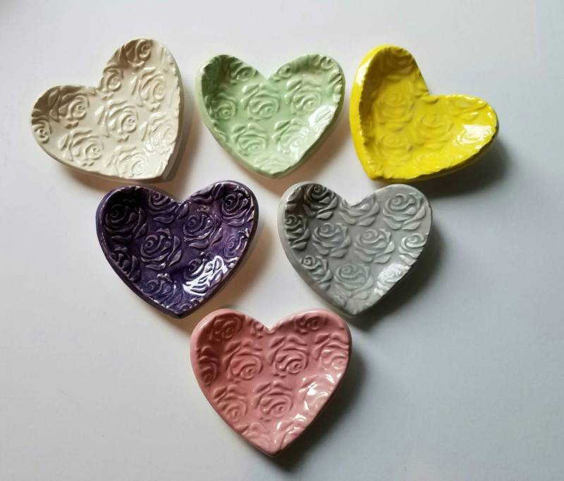 Keramik Schale Schmuck Hochzeit Ring Rose Design Schmuckschatulle von Angelheartdesigns