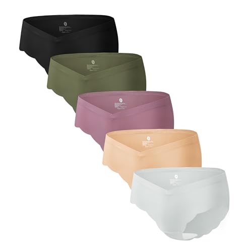 Angelhood 5er-Pack Umstandsunterwäsche, nahtlos, Schwangerschafts-Höschen nach der Geburt, Wellenrand, unsichtbarer Bikini unter dem Bauch, Bunt B, M von Angelhood