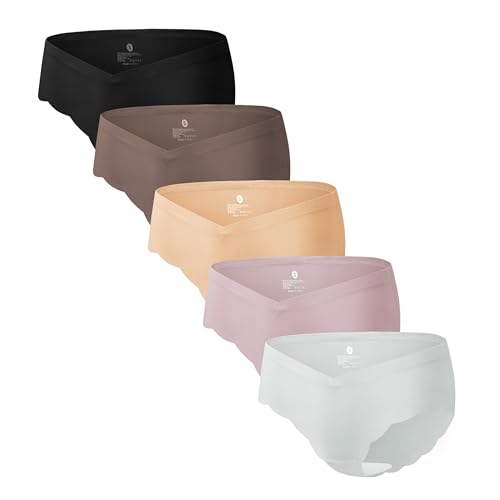 Angelhood 5er-Pack Umstandsunterwäsche, nahtlos, Schwangerschafts-Höschen nach der Geburt, Wellenrand, unsichtbarer Bikini unter dem Bauch, Mehrfarbig D, XL von Angelhood