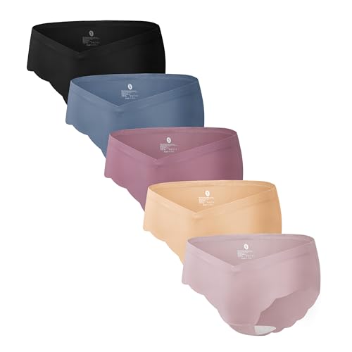 Angelhood 5er-Pack Umstandsunterwäsche, nahtlos, Schwangerschafts-Postpartum-Höschen, Wellenrand, unsichtbarer Bikini unter dem Bauch, Größe S, Mehrfarbig A, L von Angelhood