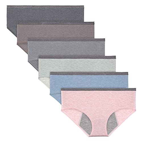 Angelhood Period Panties für Frauen auslaufsichere Periodenunterwäsche Baumwolle Postpartum Damen Slips 6er Pack Mehrfarbig, Schwarz/Grau/Braun/Hellgrün/Rosa, M von Angelhood