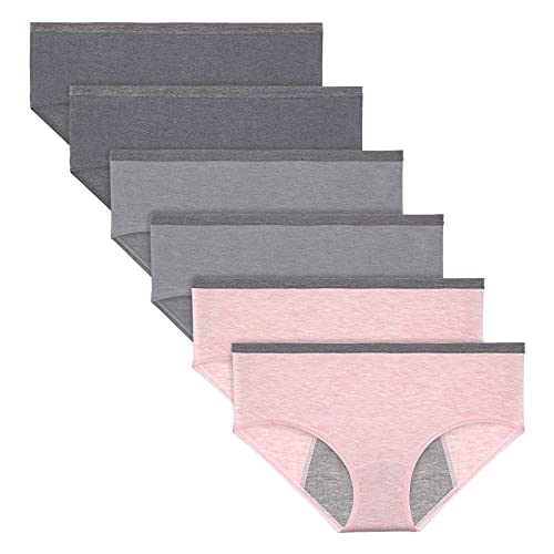 Angelhood Period Panties für Frauen auslaufsichere Periodenunterwäsche Baumwolle Postpartum Damen Slips 6er Pack Mehrfarbig, Schwarz/Grau/Pink, S von Angelhood