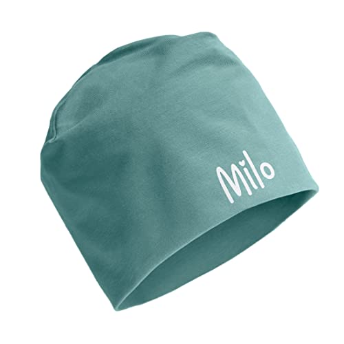 Personalisierte Kindermütze, Beanie für Kinder mit Wunschnamen, für Jungs, Mädchen, Unisex aus Baumwolle/Jersey (Mint) von AngelicArt