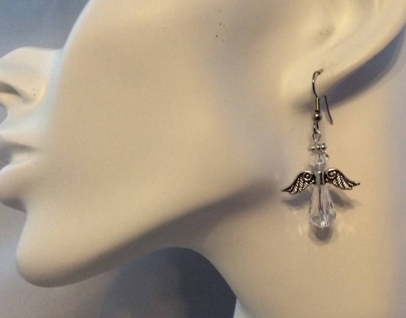 Kristall Engel Ohrringe Edelstahl Tropfen Schmuck von AngelicBeaders