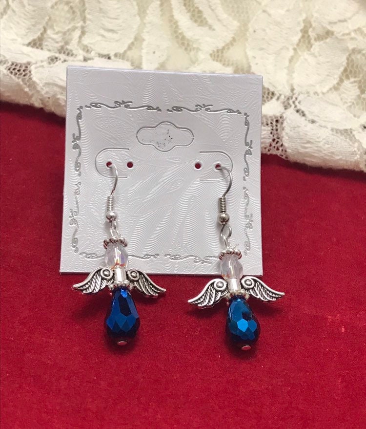 Saphir Blaue Kristall Engel Ohrringe Darmkrebs Bewusstsein von AngelicBeaders