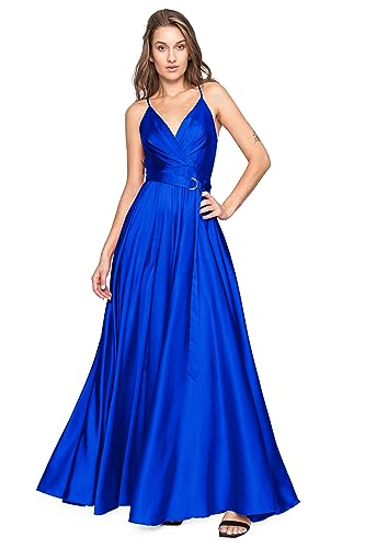 Angelika Józefczyk, Abendkleid aus Satin, kreisrundes Kleid mit Schlitz,Maxi-Länge, Blau Farbe, Größe S von Angelika Józefczyk