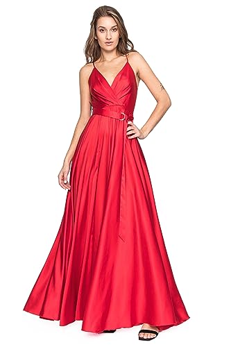 Angelika Józefczyk, Abendkleid aus Satin, kreisrundes Kleid mit Schlitz,Maxi-Länge, Rote Farbe, Größe XS von Angelika Józefczyk