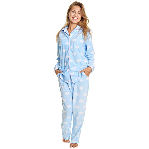 Angelina Damen Cozy Fleece Pyjama Set, Wolken mit Taschen an der Hose, X-Large von Angelina