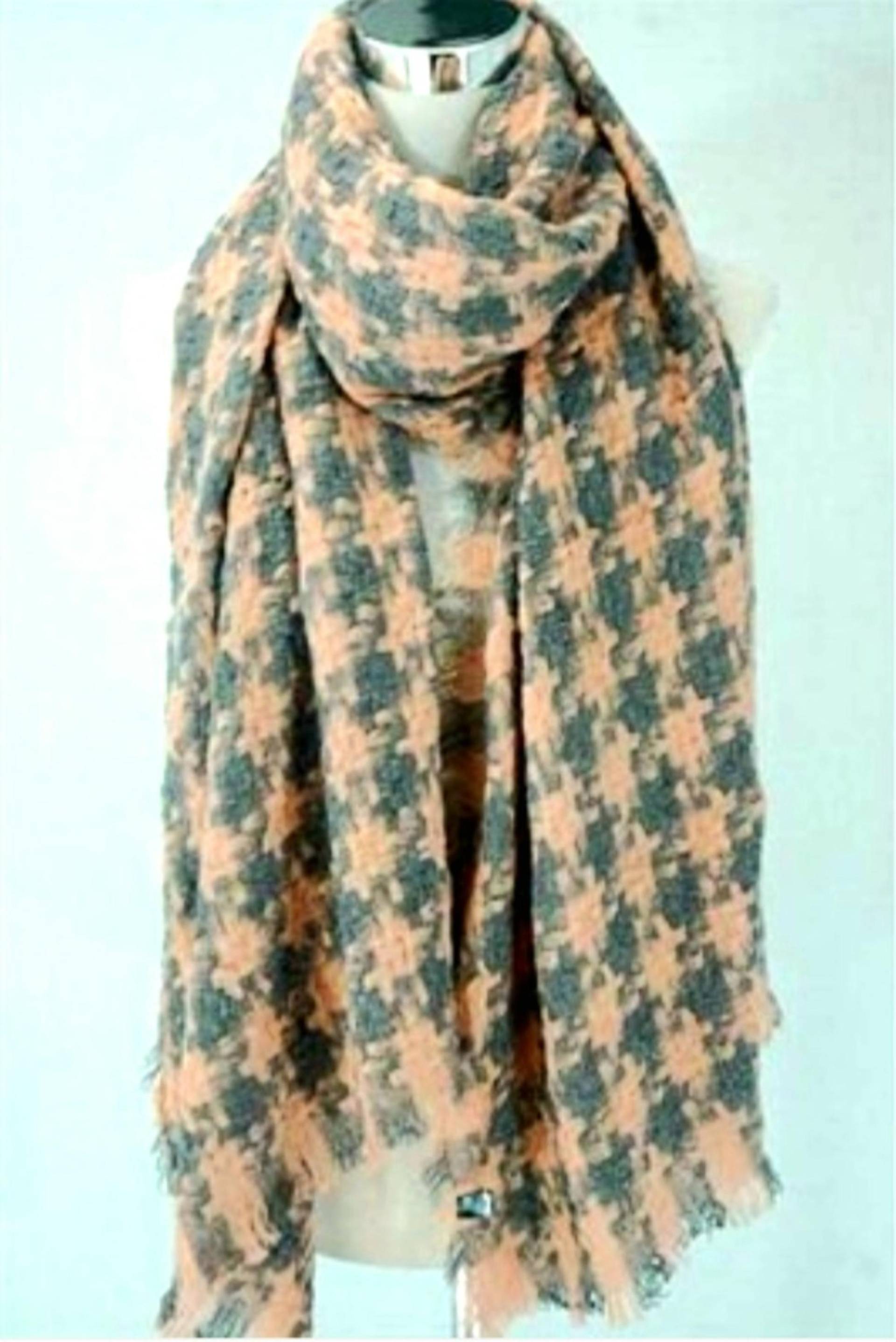 Pfirsich Hahnentritt Wollschal Karierter Tweed Quastenschal von AngelinaAccessories