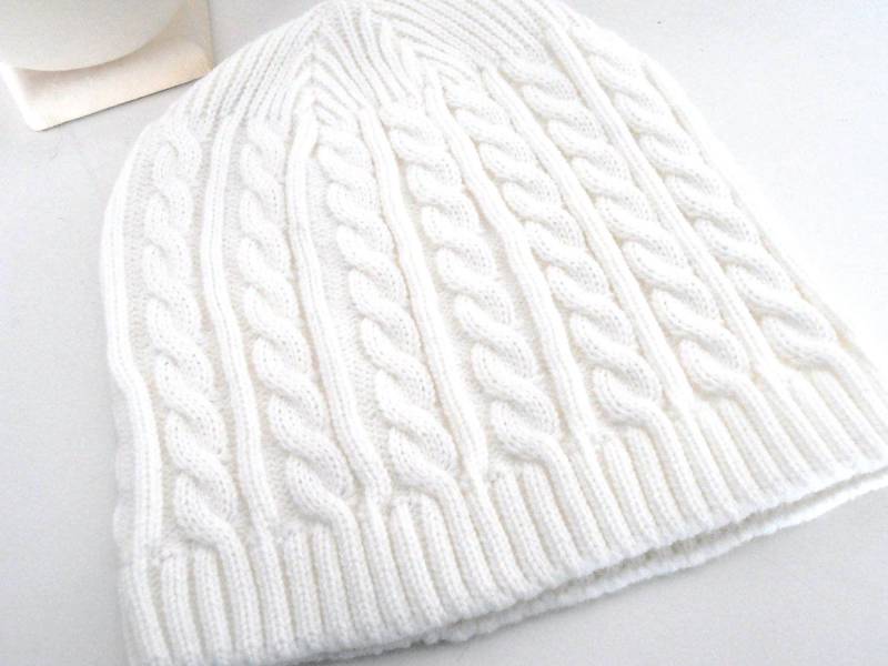 Cremeweiße Gerippte Strickmütze Gedrehte Seemannsmütze von AngelinaAccessories