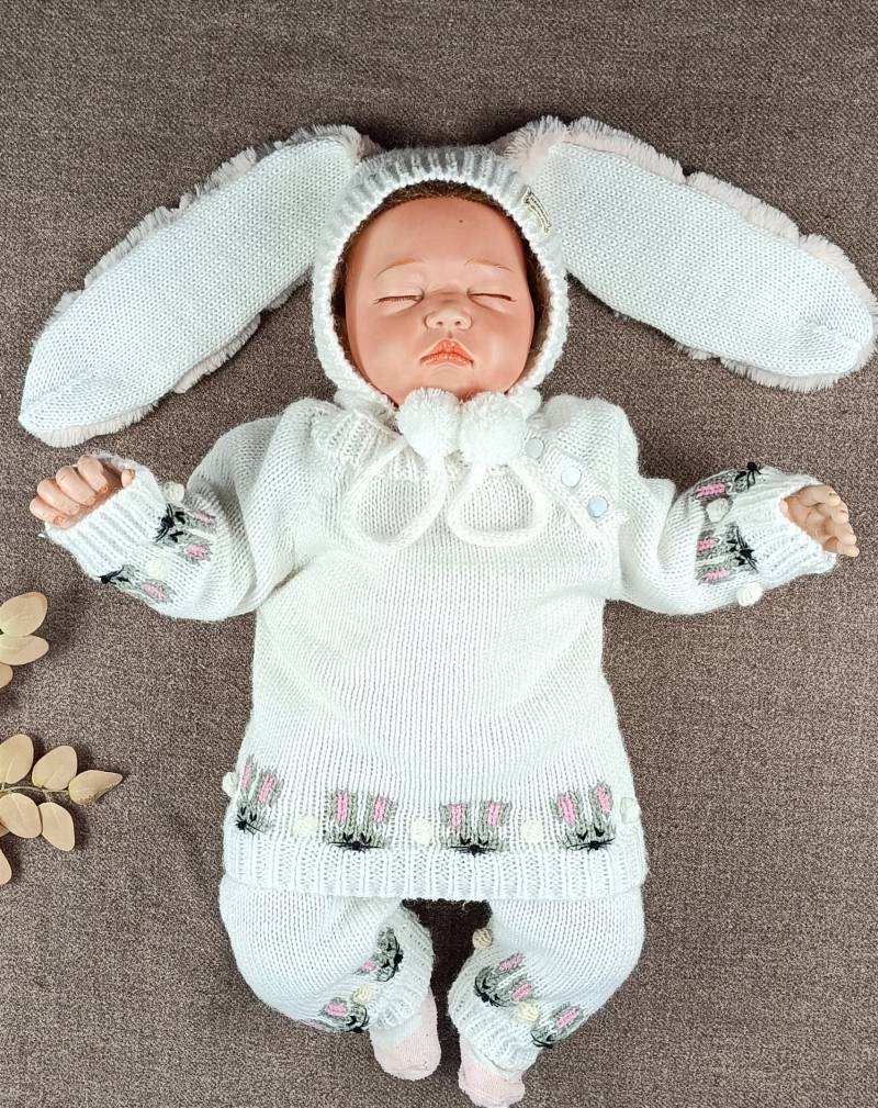 Baby Set - 3Er Strickpulli Und Hose Mädchen/Jungen Winter Jungen Outfit Mädchen Unisex Weiß von AngelionShop