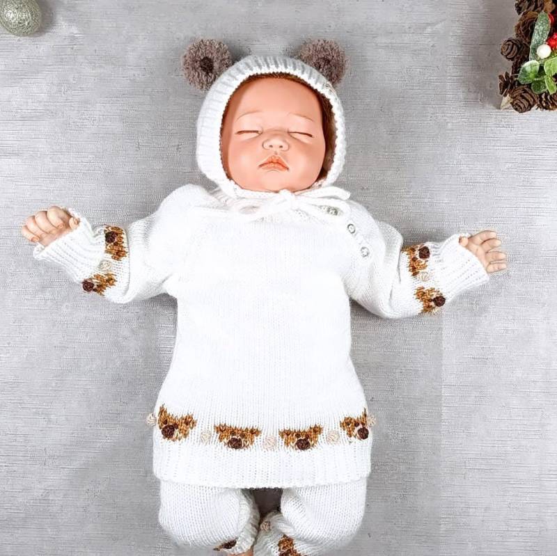 Baby Set - 4Er Strickpulli Und Hose Mädchen/Jungen Winter Jungen Outfit Mädchen Unisex Weiß von AngelionShop