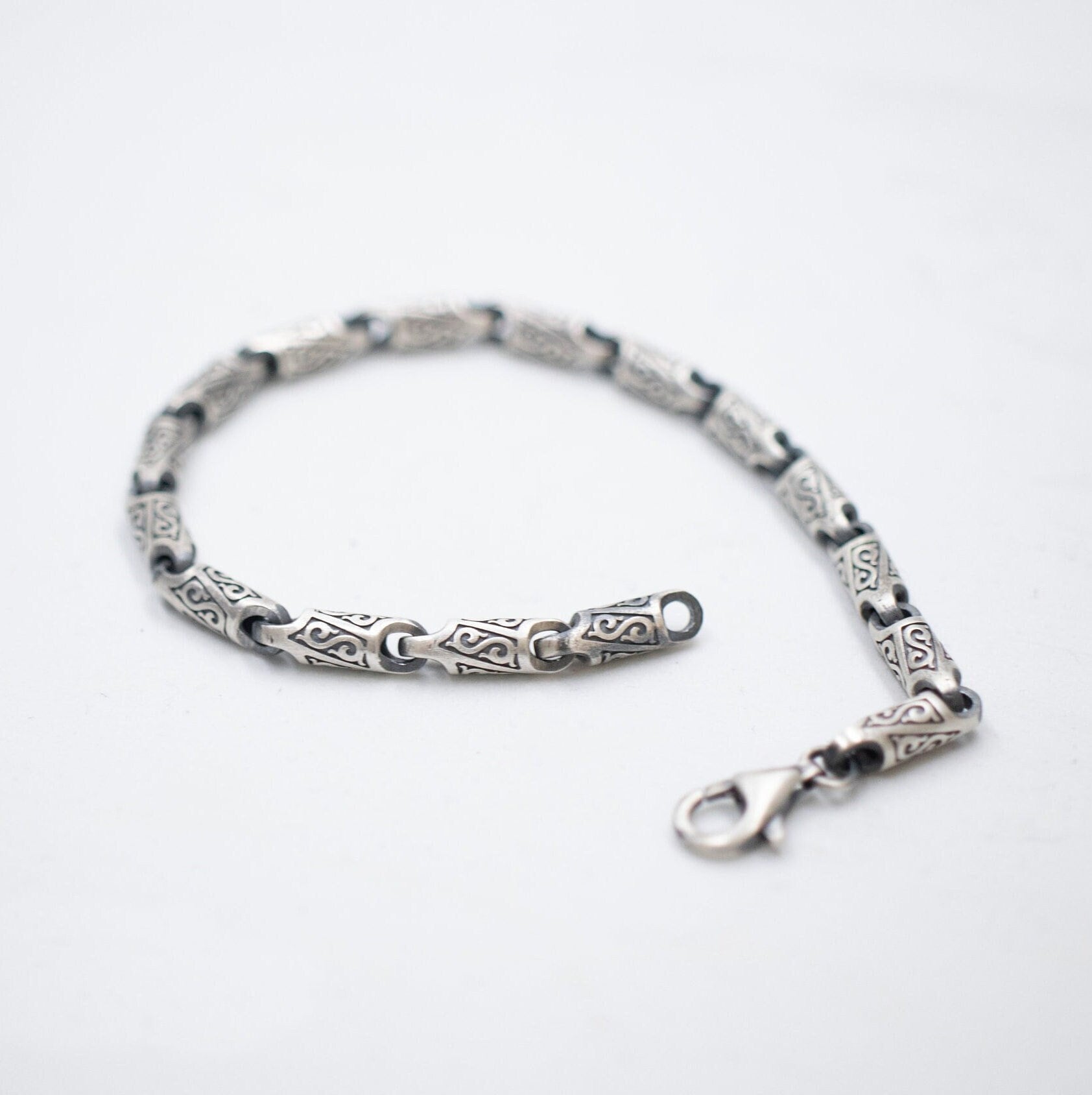 Byzantiner Silber Kettenarmband, Handgefertigte Einzigartige Kettenarmbänder, Gravur Armband, Kette, Herren Ketten Geschenke von AngeliosJewelry