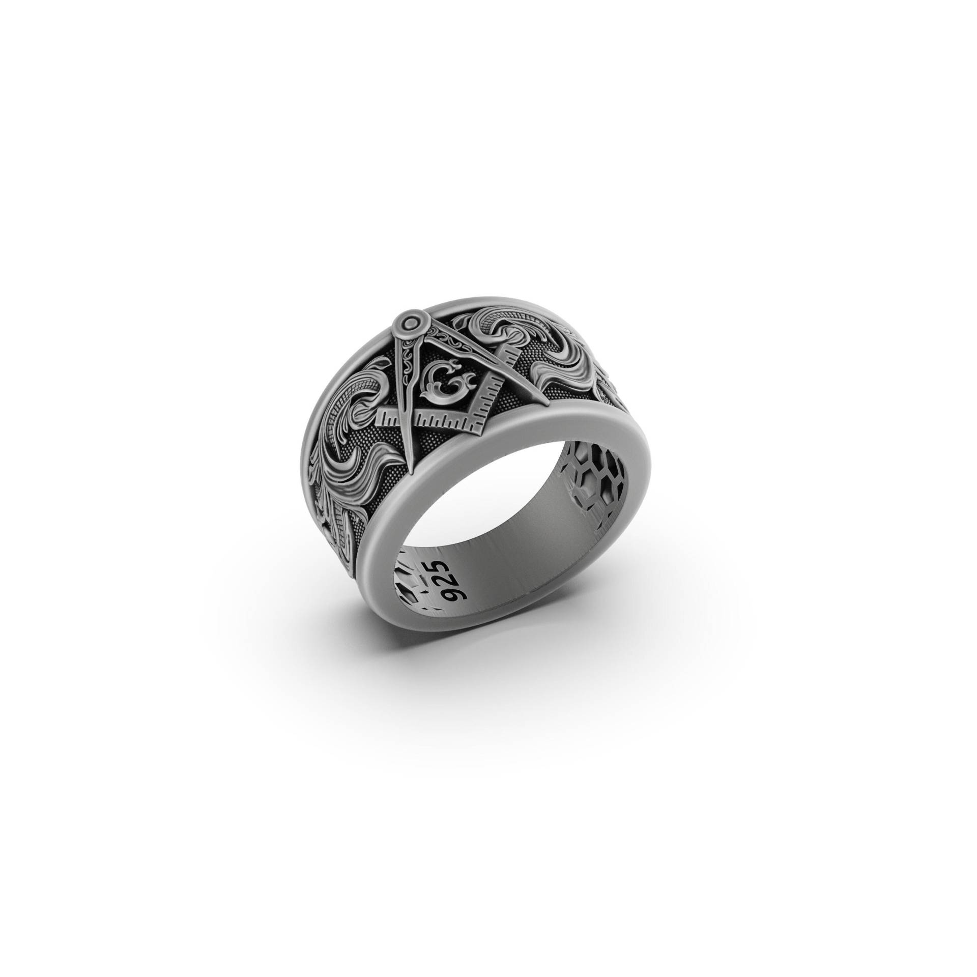 Freimaurer Ring, Band, Masonic Silber Freimaurer, Masonic, Rosévergoldet, Geburtstag Geschenk, Graduierung, Jubiläum von AngeliosJewelry