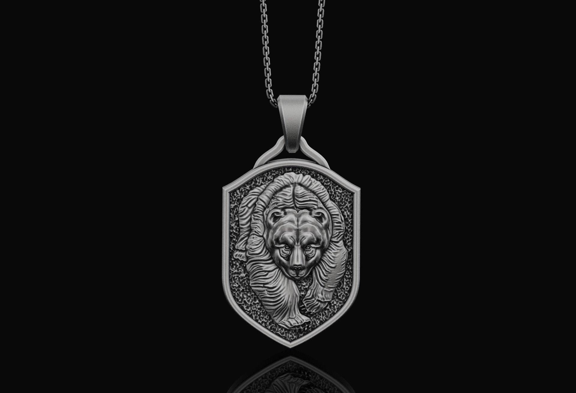 Herren Silber Bär Halskette Weihnachtsgeschenk Für Ihn Wildtier Anhänger Grizzlybär Personalisierte Schmuck von AngeliosJewelry