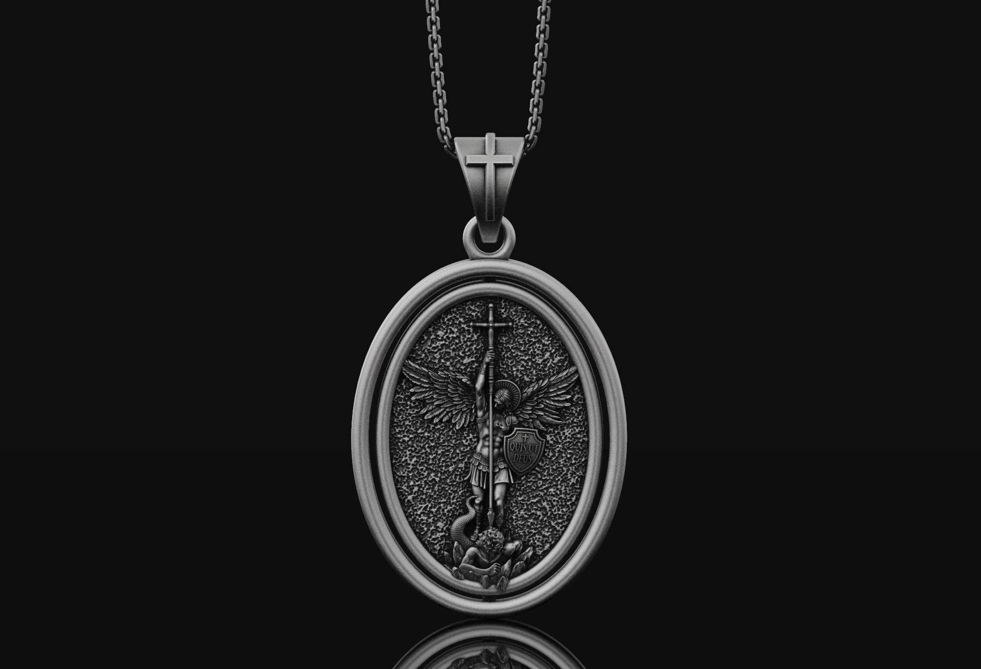 Rotierende Halskette St. Michael Der Erzengel Heilige Anhänger Engel Schmuck Christian Geschenk Für Ihren Religiösen Geburtstag Katholik von AngeliosJewelry