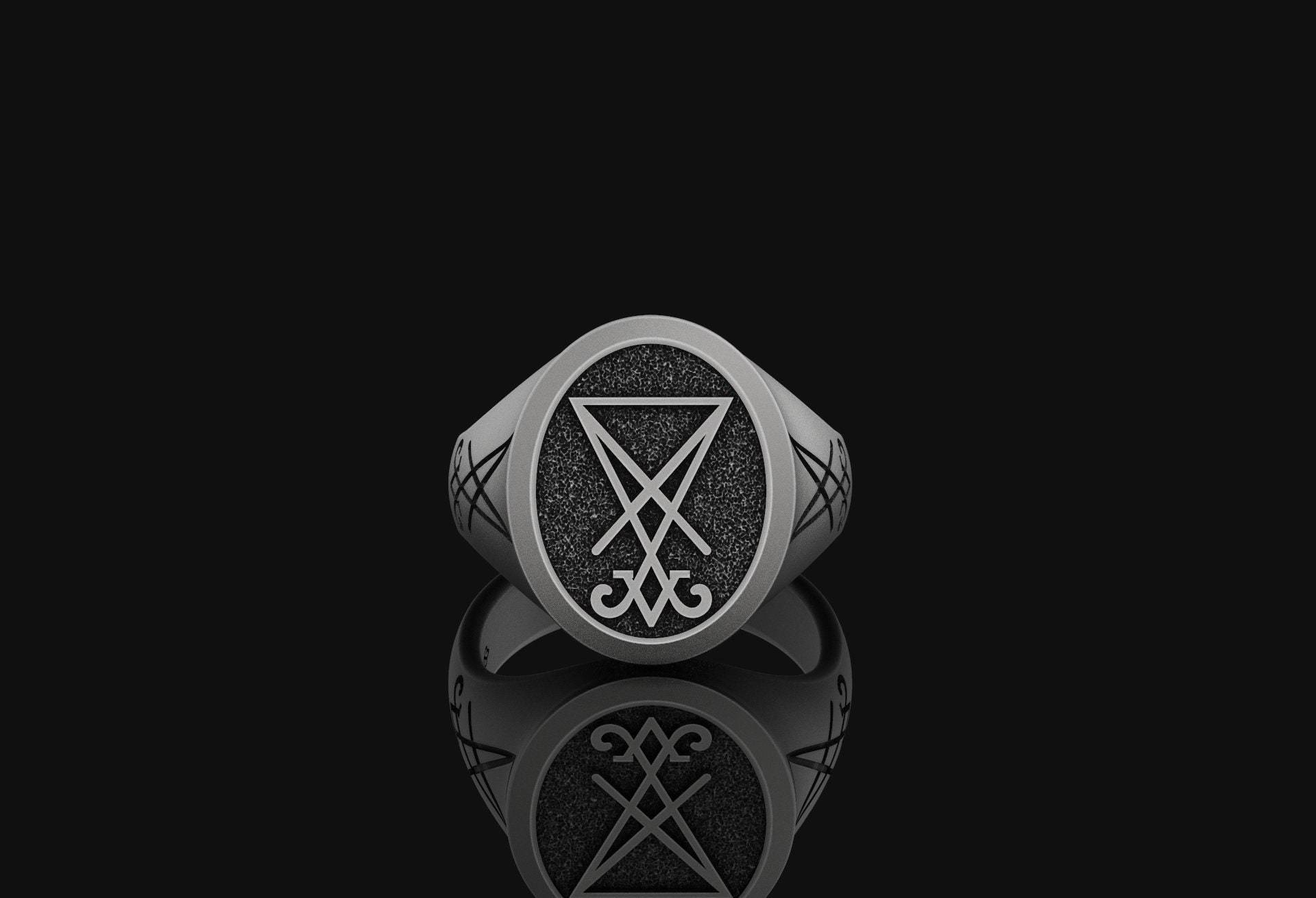 Siegel Des Luzifers Ring Okkulte Goth Gothic Ohrring Linke Hand Pfad Luzifer Gebogener Geschenk von AngeliosJewelry