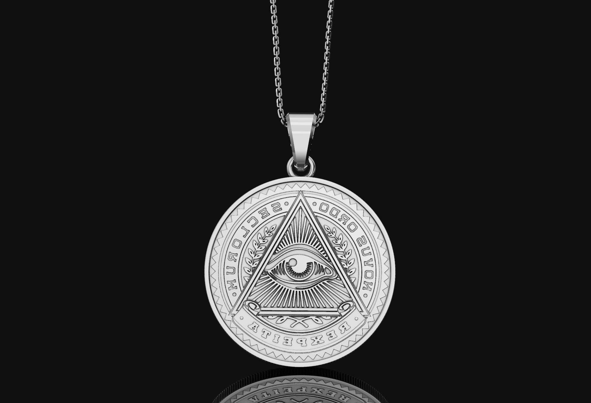 Silber Alles Sehen Auge Der Vorsehung Illuminati Medaillon Halskette Geburtstag Anhänger Geschenke Beidseitig Schmuck Jahrestag von AngeliosJewelry