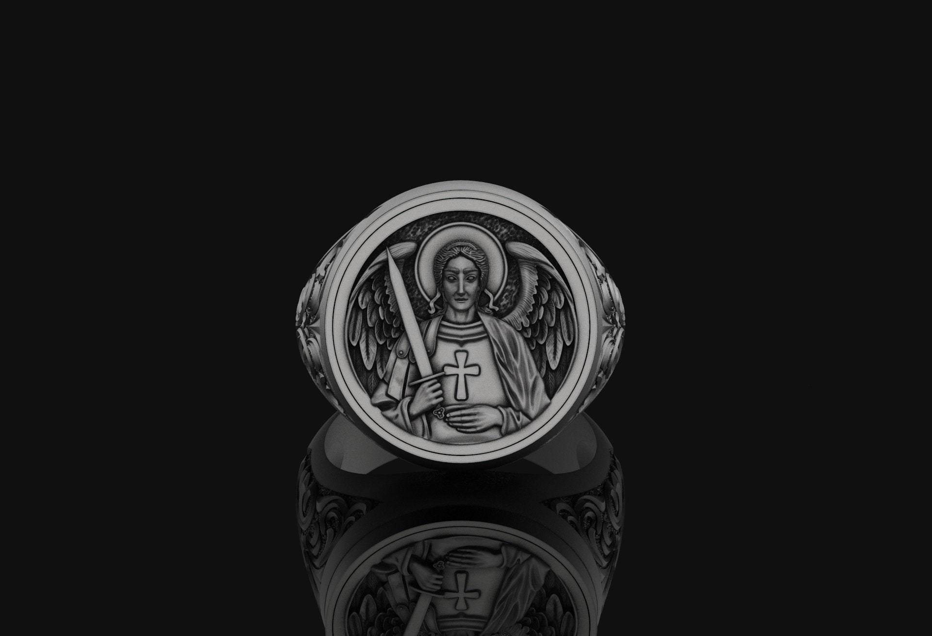 Silber Heiliger Michael Der Erzengel Ring Religiöser Schmuck Christliches Accessoire, Christliche Geschenke, Unisex Ring, Sterlingsilber von AngeliosJewelry