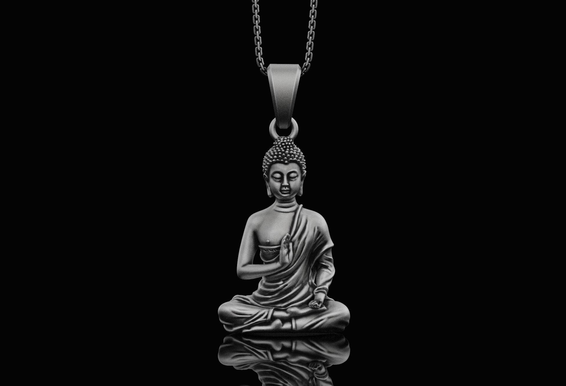 Sitzender Buddha Silber Halskette Yoga Schmuck Meditation Accessoire Buddhistisch Boho & Hippie Religiöser Buddhismus von AngeliosJewelry