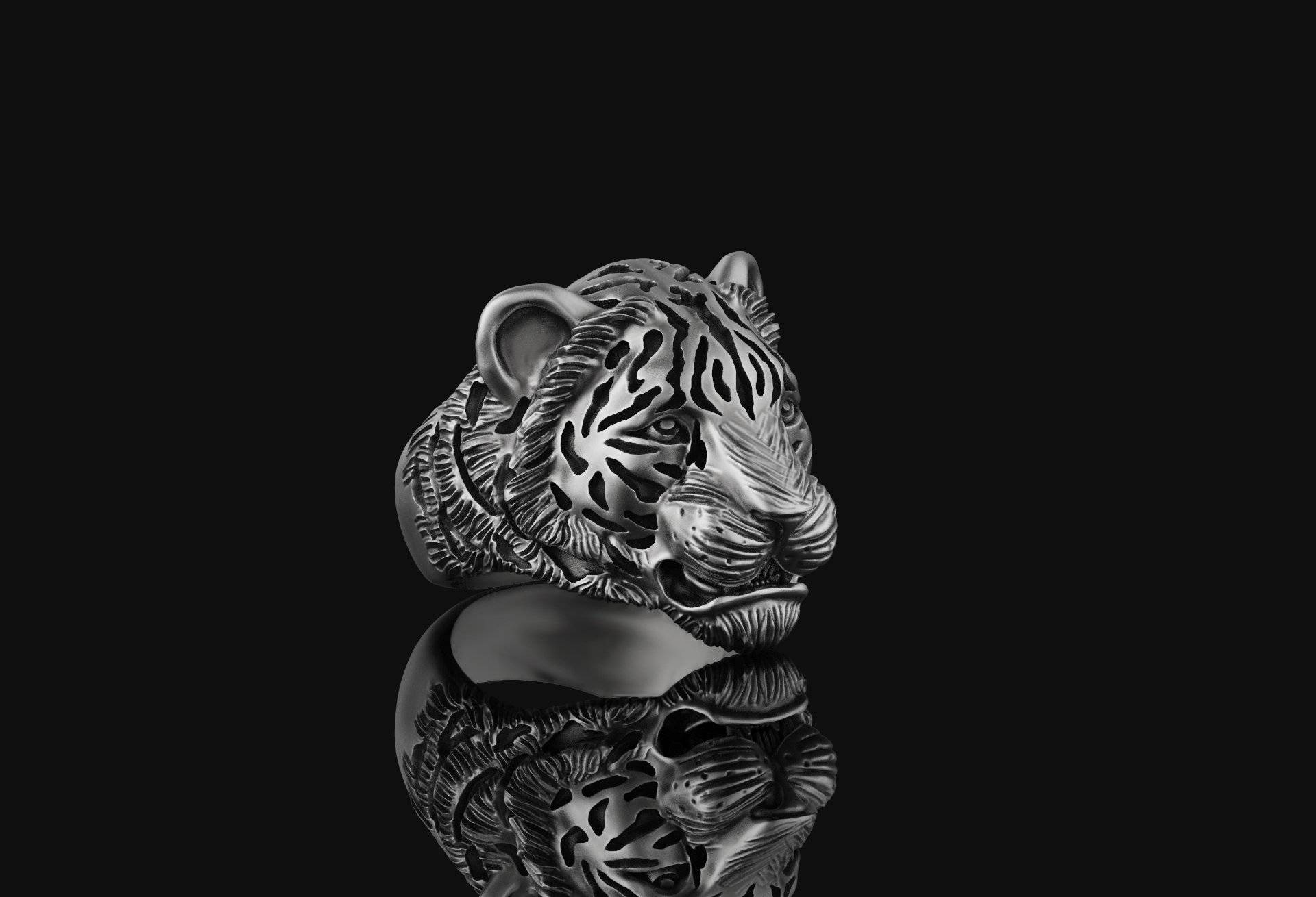 Vergoldete Silber Tiger Katze Ring Sterling Tier Schmuck Weihnachtsgeschenke Für Ihn, Herren 925 Kopf von AngeliosJewelry