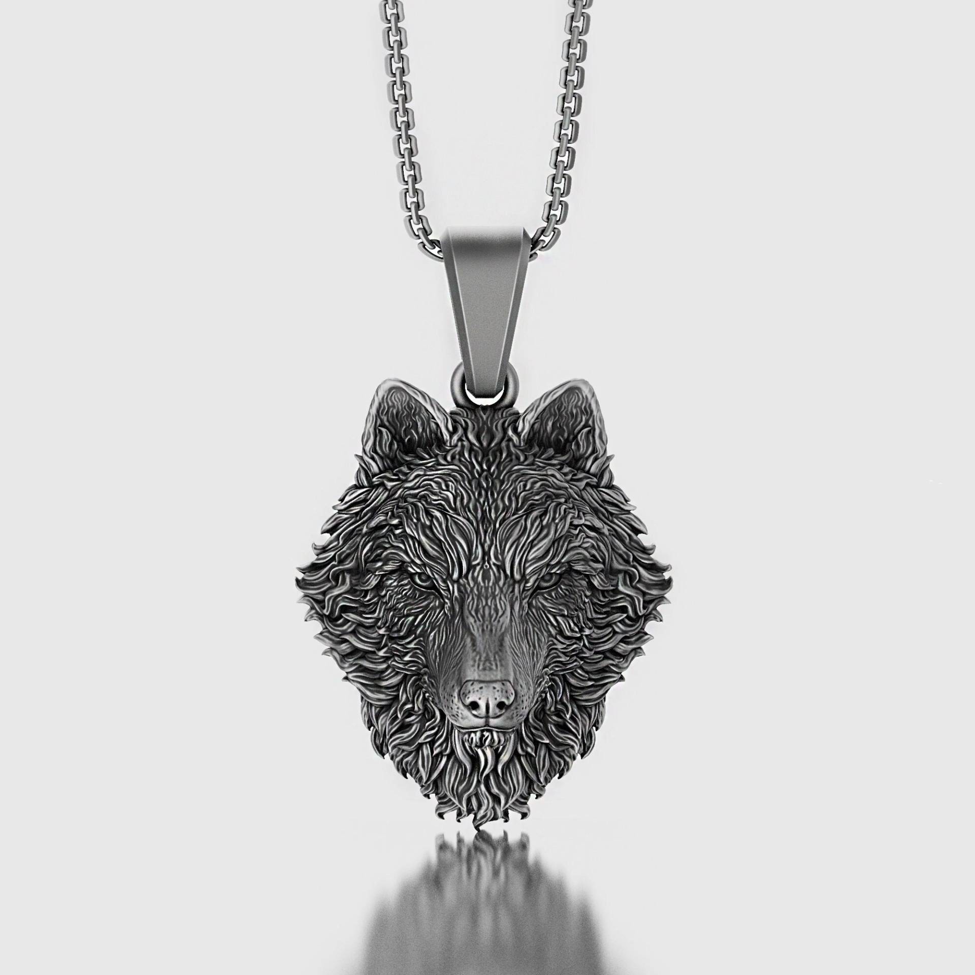 Wolf, Silber Wolf Anhänger, Schmuck, Herren Halskette, Kopf Geschenk Für Ihn, Erinnerungsgeschenk, Charme von AngeliosJewelry